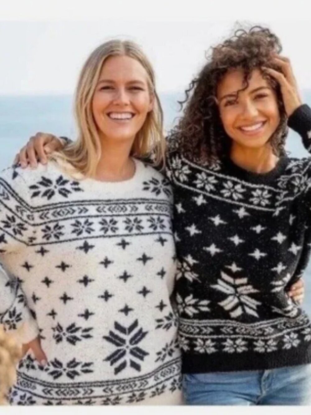 Barefoot Dreams Fair Isle Sweater Size L NWT Fuzzy Cozy Pullover Black White - Picture 2 of 5